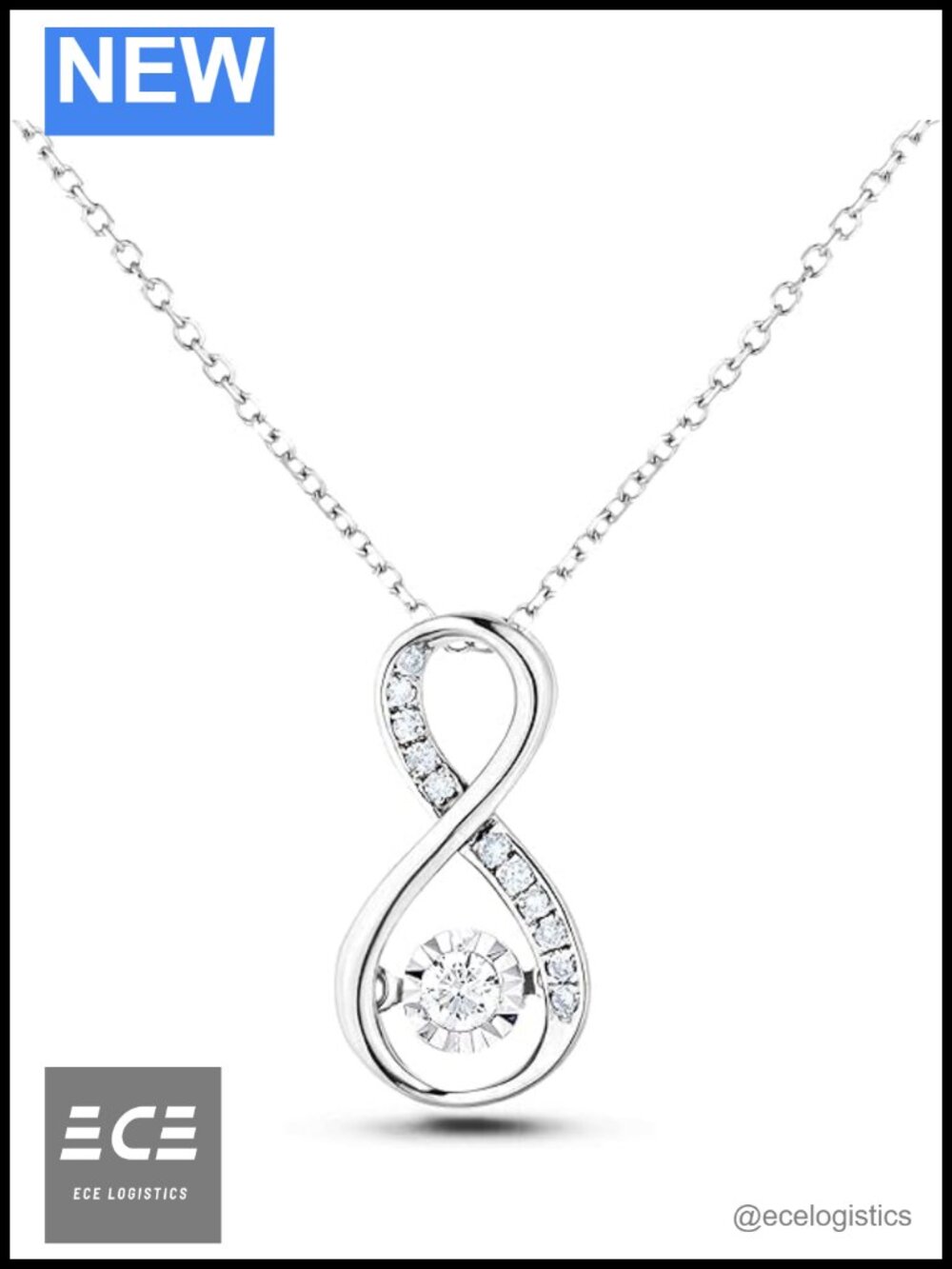 Infinity Diamond Necklace Pendant in Sterling Silver, White Gold, or Yellow